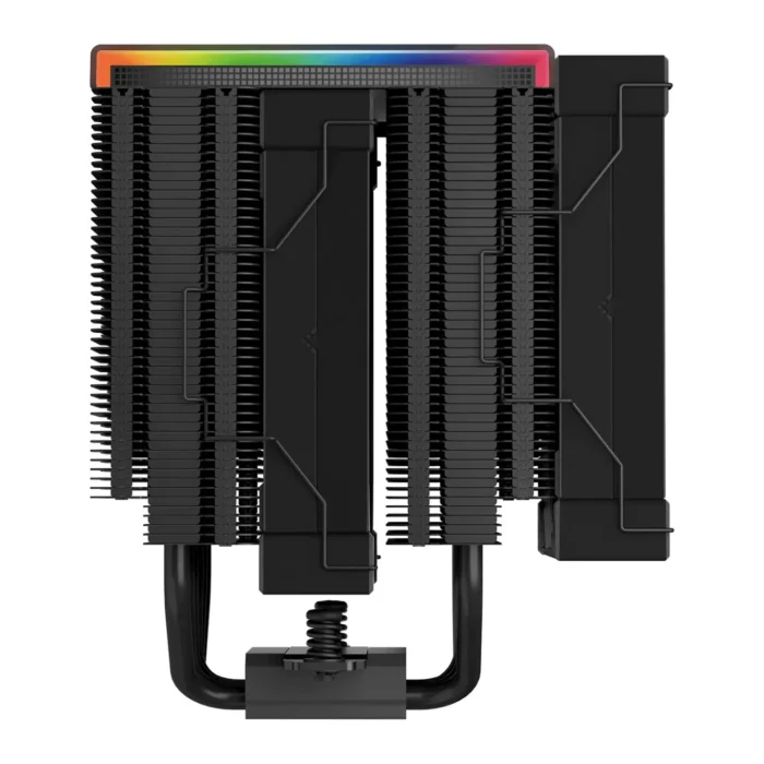 DeepCool AK620 DIGITAL CPU-koeler met digitaal display, dubbele ventilatoren en heatpipes, close-up van het digitale display met CPU-temperatuur, ARGB LED-verlichting en installatie via USB 2.0-header